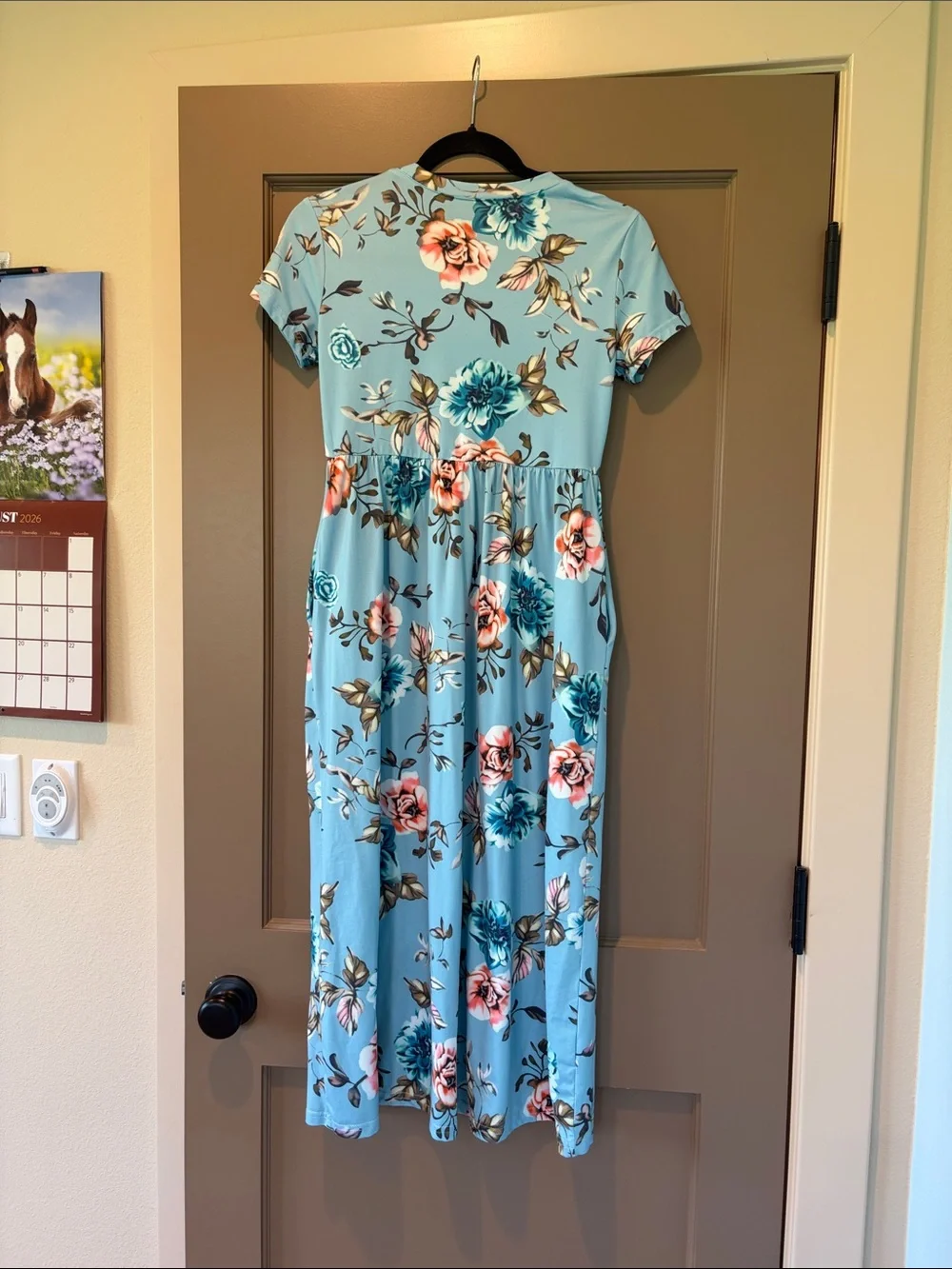 Blue Floral Short-Sleeve Maxi Dress